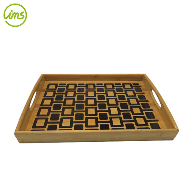Painted Bamboo Tray,  Tile Pattern